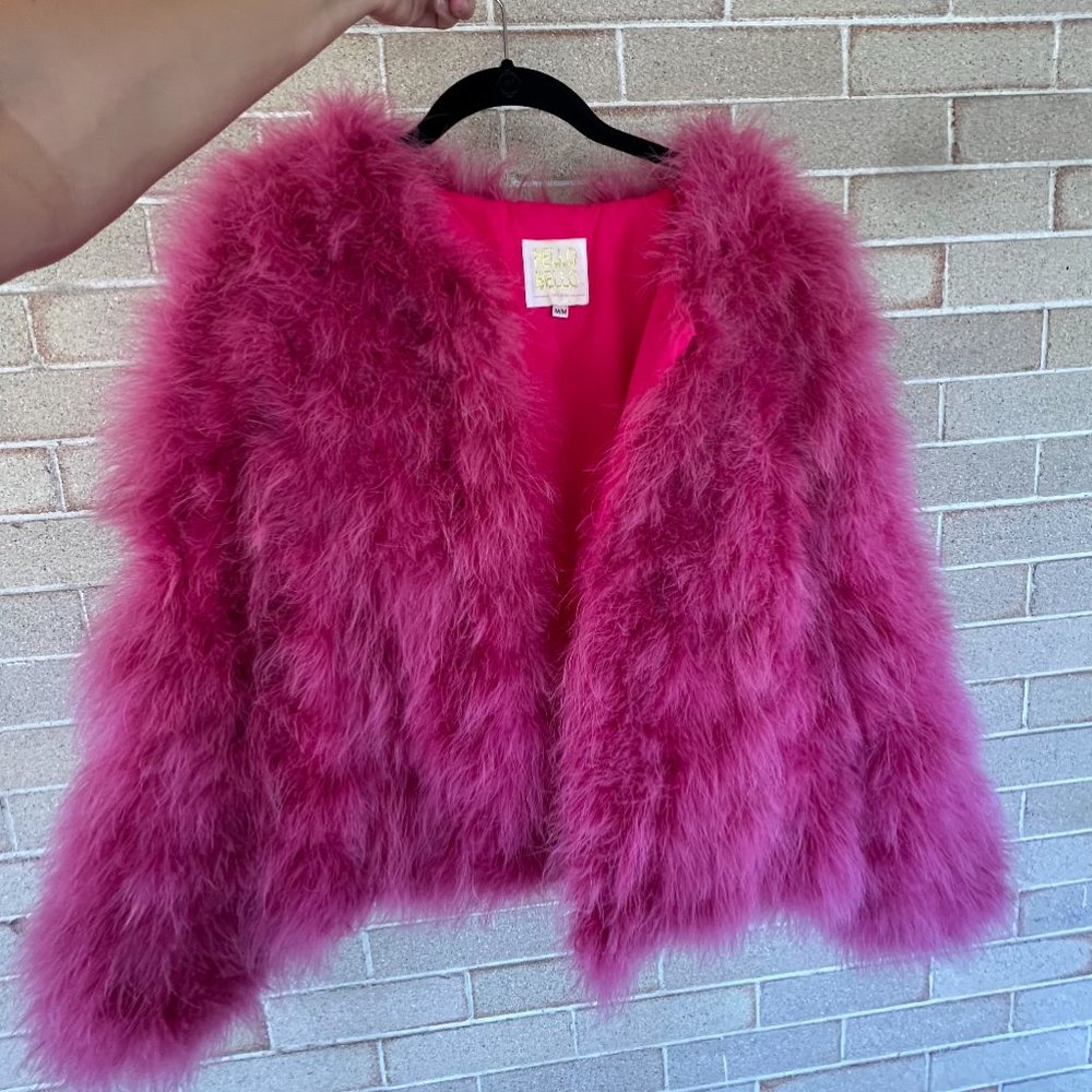 Pello Bello Bright Magenta Pink Feather Jacket